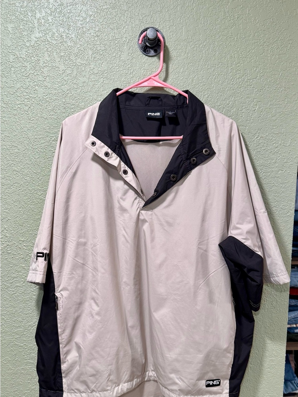 PING Two-Tone Gold Windbreaker in Light Beige and Black Large